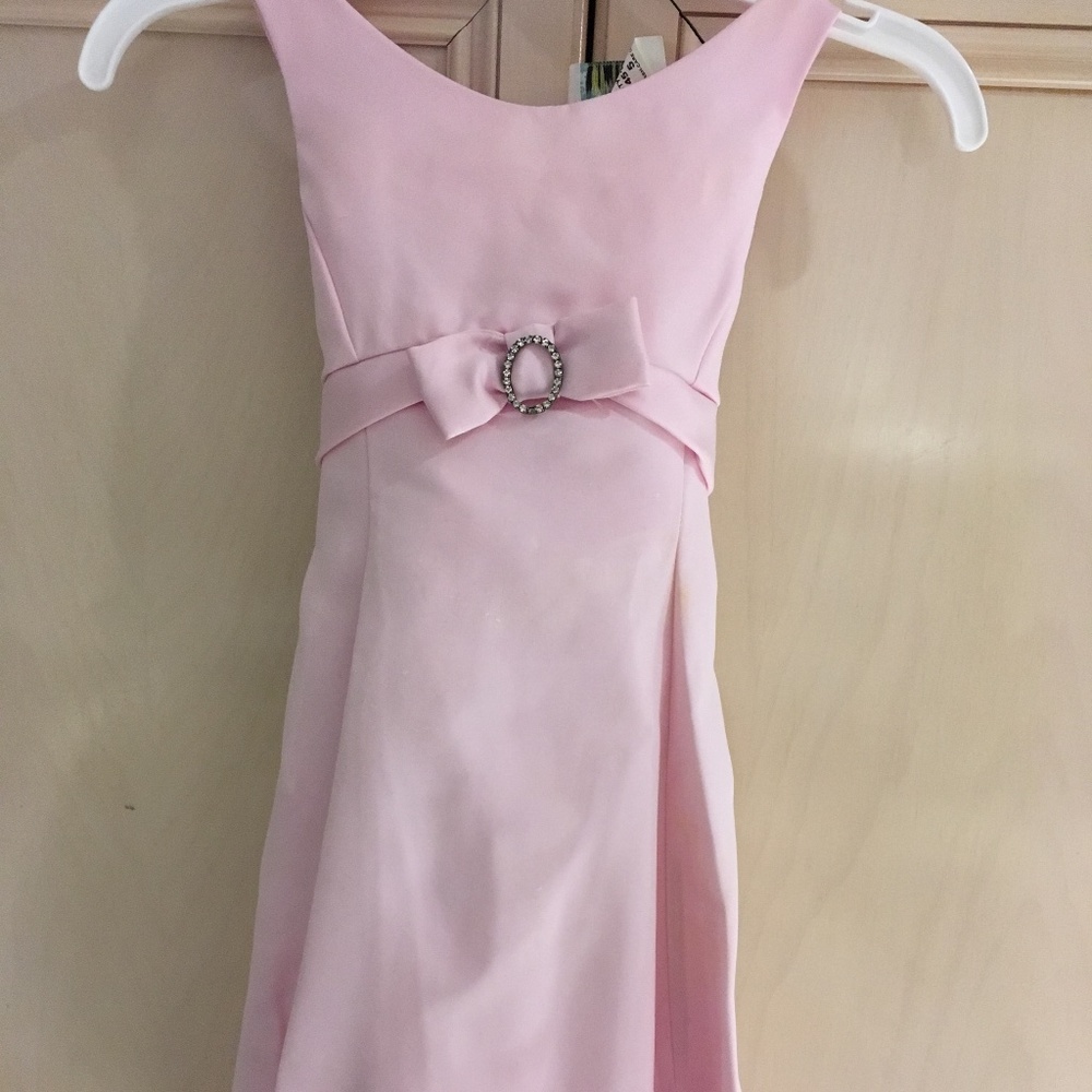 Sugar Plum - Girls Formal Pink Dress with Rhinestone Bow- Size 5 - Gently Used